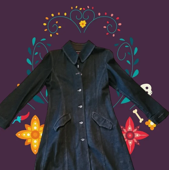 NWOT DKNY Retro Indigo Denim Trench Coat Sz M - Picture 4 of 6